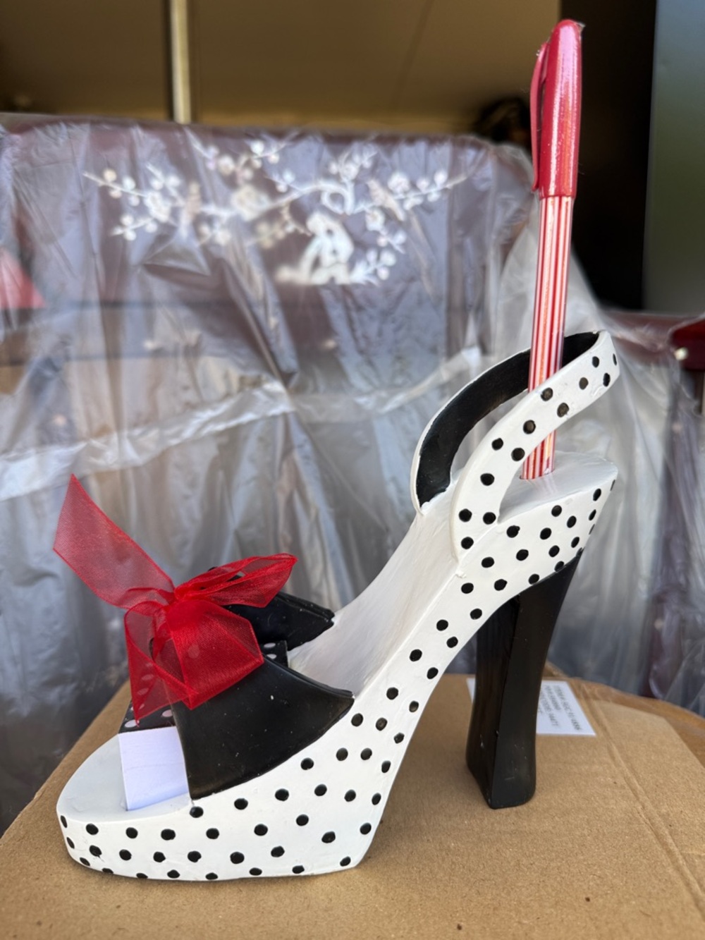 Polka Dot Slingback Platform Heel with Red Bow